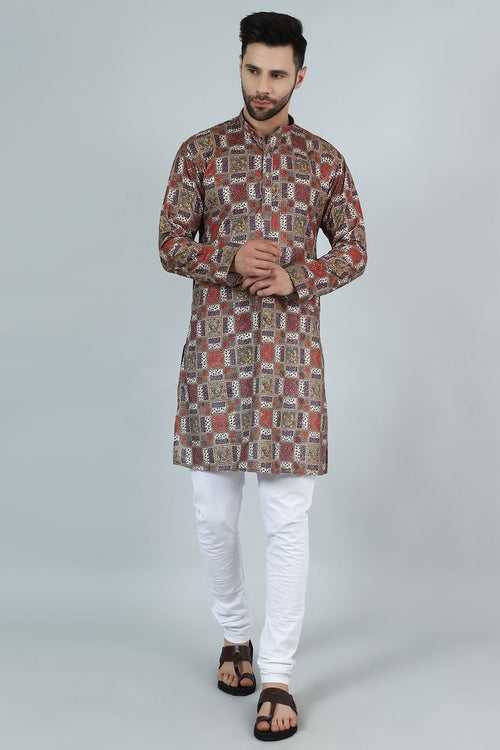 Digital Print Cotton Silk Brown Kurta Payjama