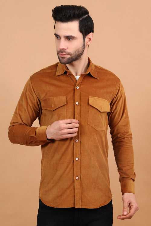 Corduroy Cotton Brown 1 Solid Shirt