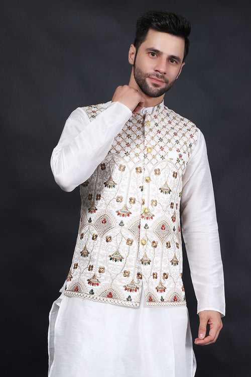 Cotton Silk Cream Modi Nehru Jacket