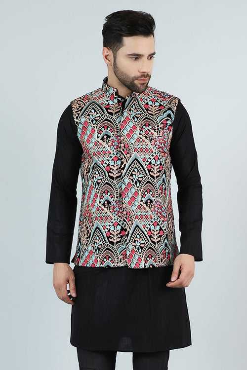 Embroidered Velvet Multicolored Modi Nehru Jacket