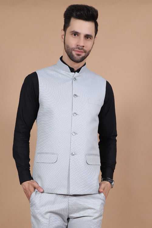 Polyester Cotton Silver Vest and Trouser Set