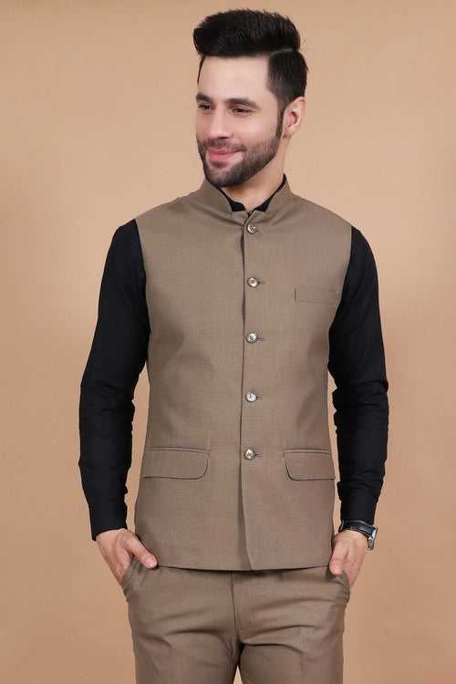 Polyester Cotton Brown Modi Nehru Jacket