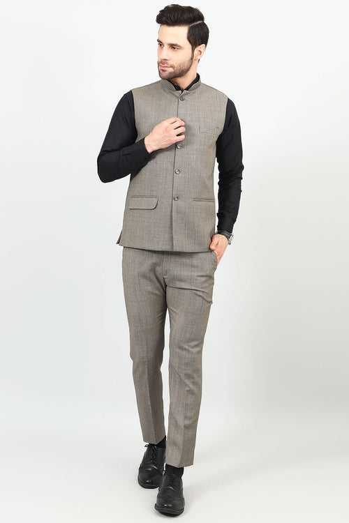 Poly Viscose Grey Vest and Trouser Set