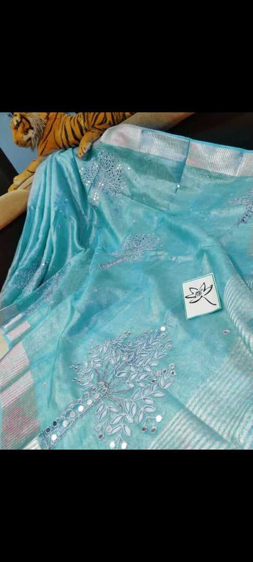 Arctic Blue Pure Linen Sarees