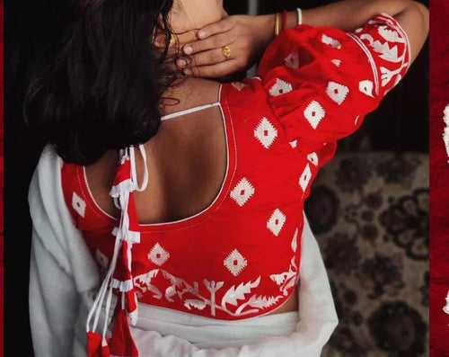 Red With White Border Backless Blouse