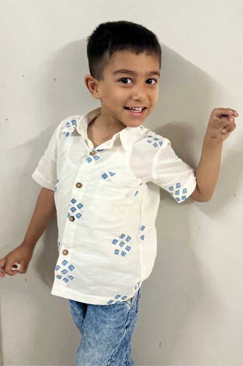 White Bandhani Cotton Shirt (Kid)