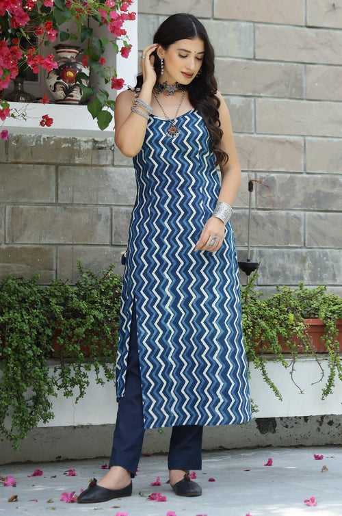 Indigo Dabu Print Slip Kurta