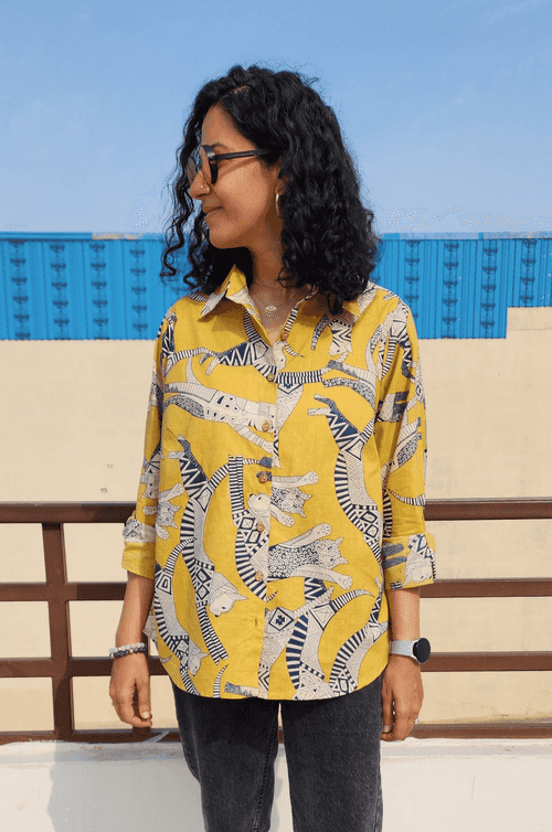 Meow Yellow Cotton Shirt