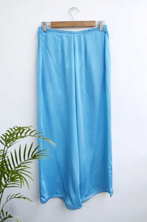 Blue Modal Satin Flared Pant