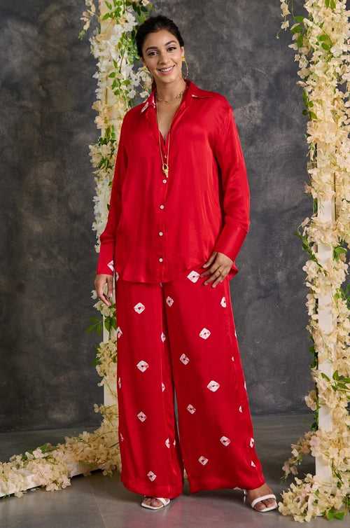 Red Bandhani Modal Satin Co-Ord Set