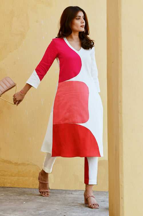 Fusion White Patchwork Kurta