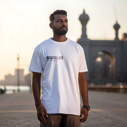 Adayalam | Tamil Oversized T-Shirt (White) (Right Pocket)