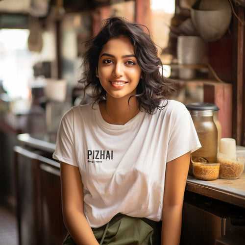 Pizhai | Tamil Oversized T-Shirt (White) (Right Pocket)