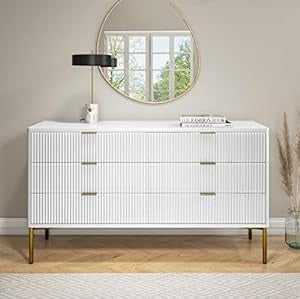 Multipurpose Wooden Cabinet Storage White High Gloss Chest of 6 Drawers