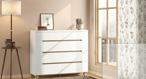 Narrow Engineered Wood Chest Of 8 Drawers In White Finish