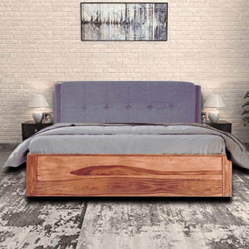 Baxton Upholstered Box Storage Sheesham Wood Bed