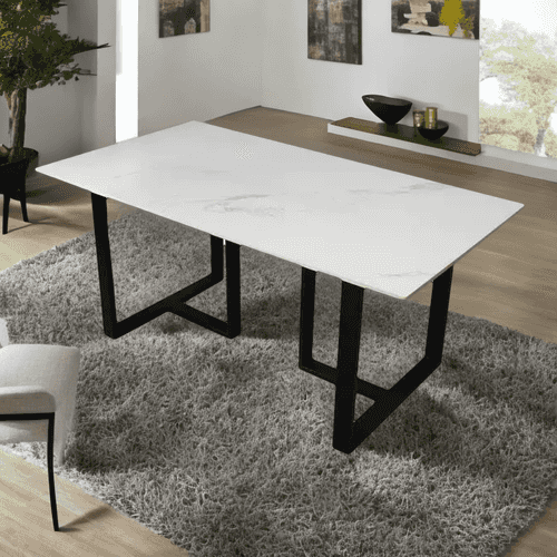 Lawson Quartz Top Dining Table With Metal Black Frame