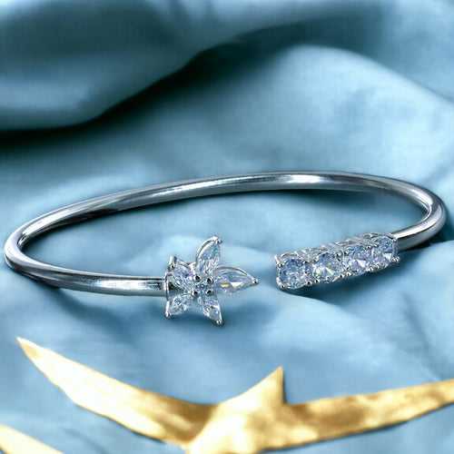 925 Sterling Silver Floral CZ Openable Bangle For Women