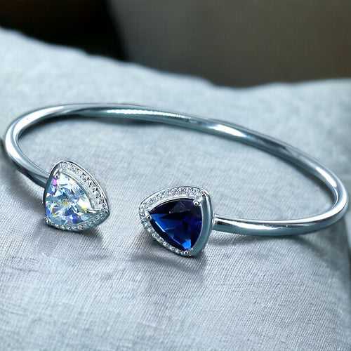 925 Sterling Silver Triangle Blue CZ Bangle For Women