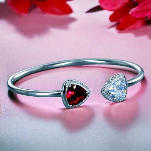 925 Sterling Silver Triangle Red CZ Bangle For Women