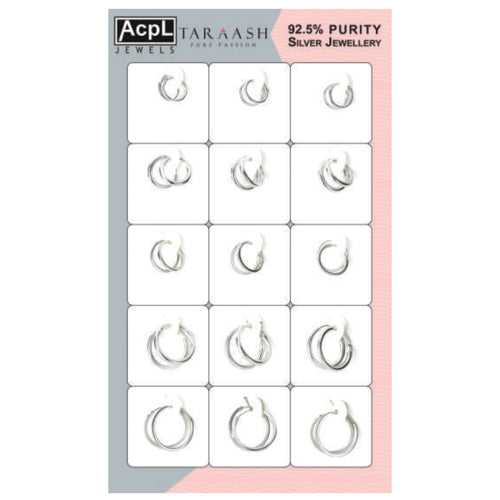 Taraash 925 Sterling Plain Silver Hoop Earrings CBHP005 (Set of 15)