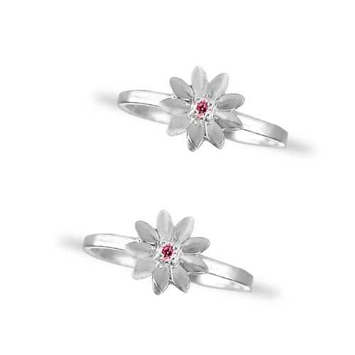 Taraash 925 Sterling Silver Pink Cz Floral Toe Ring For Women