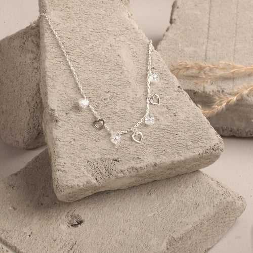 Blisse Allure Sterling Silver Dangling Heart Charms Necklace