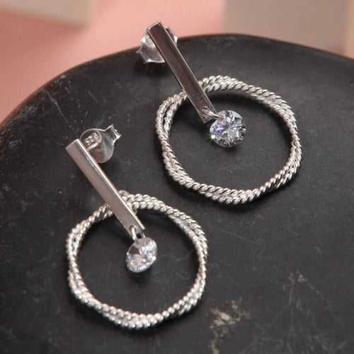 Blisse Allure Sterling Silver Groove Earrings with CZ Stud