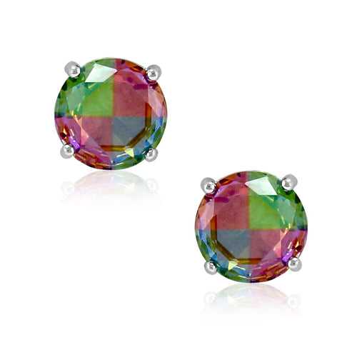 Rainbow Collection Taraash 925 Sterling Silver Multicolor Round Shape CZ Earrings For Women
