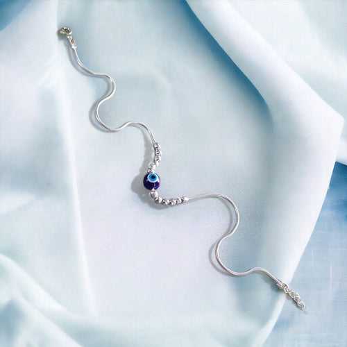 Taraash 925 Silver Evil Eye Anklet with Blue Bead for Women