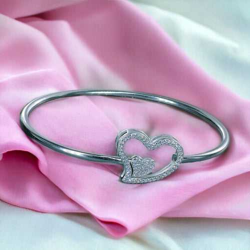 Taraash 925 Sterling Silver Heart Top Openable Bangle for Women