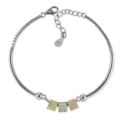 Taraash 925 Sterling Silver Multicolor Square Shape Beads Cz Bracelet For Women
