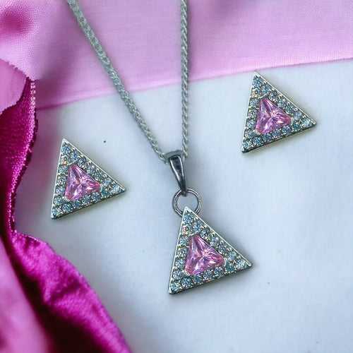 Taraash 925 Sterling Silver Triangle Shape CZ Jewellery Sets  For Women
