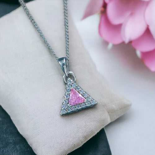 Taraash 925 Sterling Silver Triangle Shape CZ Pendant Chain For Women