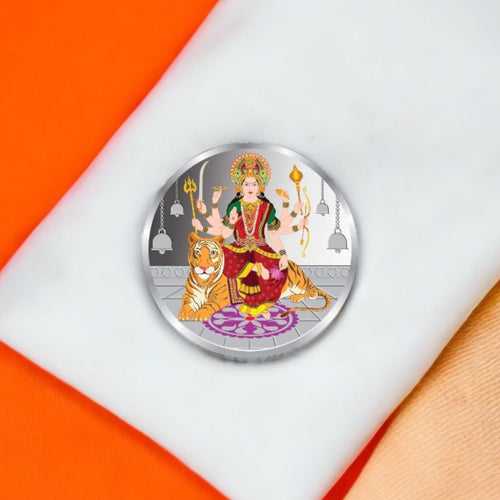 Taraash 999 Silver Colorful Godess Durga Mata 20 Gram Coin For Gifting CF23R1G20W