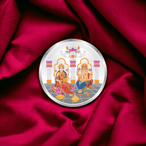 Taraash 999 Silver Multicolor Maa Lakshmi ji & Ganesh ji  20 Gm Premium Coin CF2R2-20W