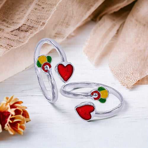 Taraash Sterling Silver Enamel Floral & Heart Top Openable Toe Ring For Women LR1271S