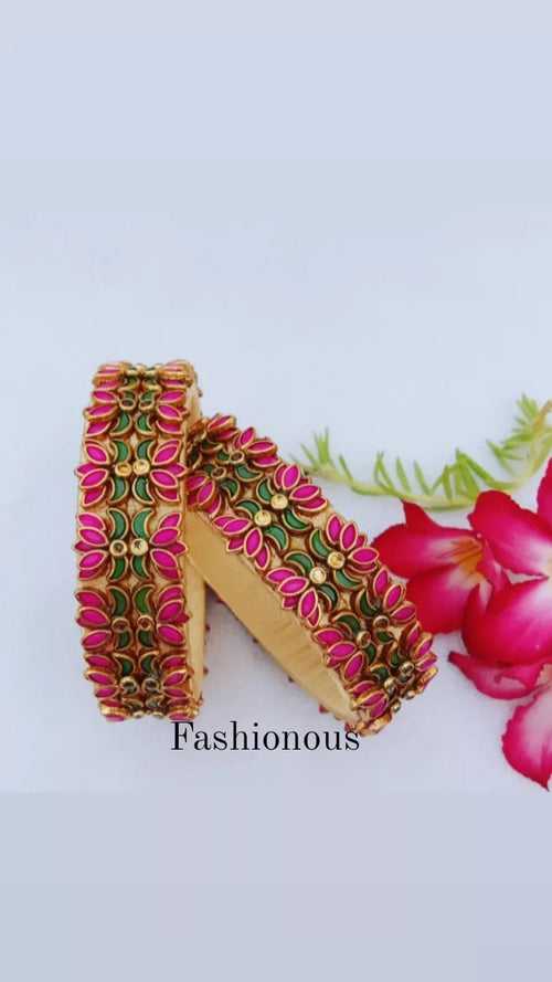 Pink Petal Passion: Kundan Kada Silkthread Bangle - BNG030