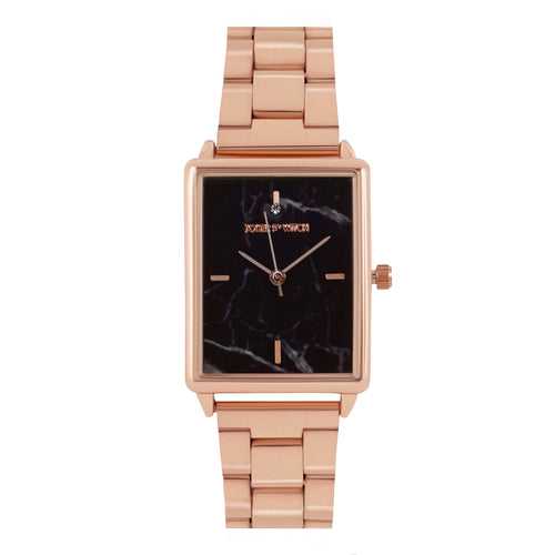 Quad Black Marble Dial Rosegold Metallic Strap Watch