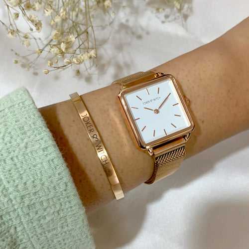 Pink Flutter Rosegold Watch Bracelet Stack