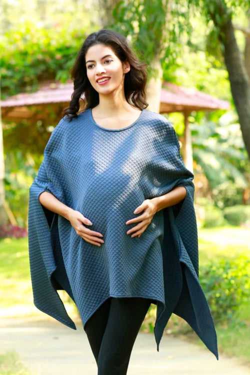 Vintage Smokey Grey Quilted Maternity Wool Poncho