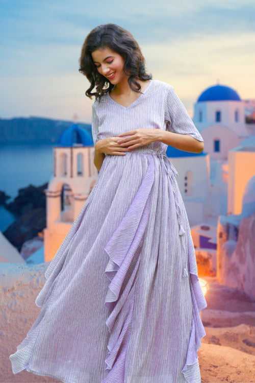 Classic Lilac Shimmer Maternity & Nursing Flow Dress
