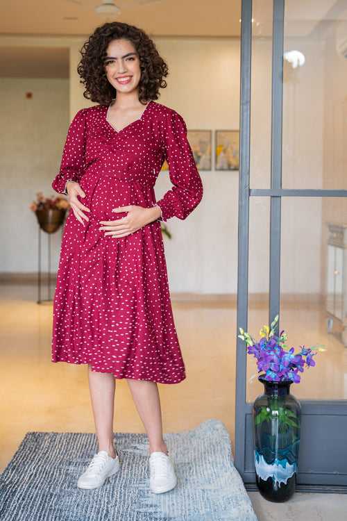 Chic Sangria Sprinkle Maternity & Nursing Dress (100% Cotton)