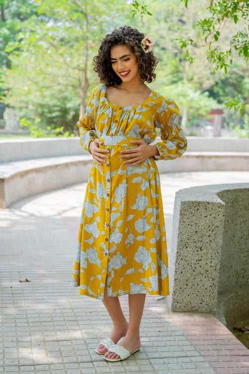 Blooming Canary Yellow Maternity & Nursing Dress