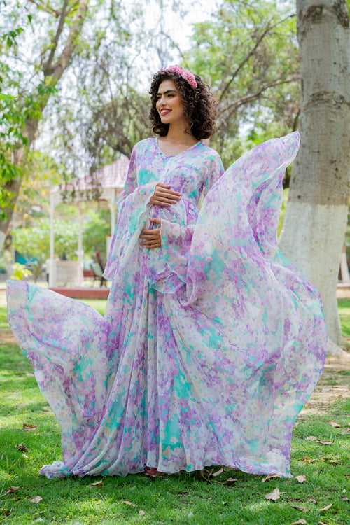 Luxe Lilac Splashes Maternity & Nursing Flair Shoot Gown