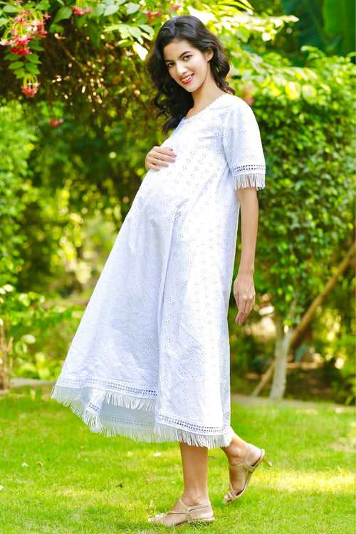 Absolute Angelic White Maternity & Nursing Dress (100% Cotton)
