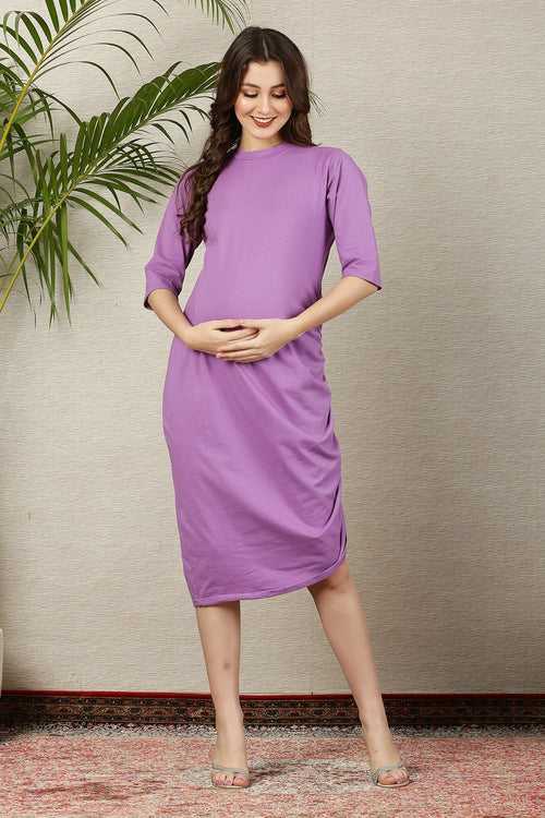 Lovable Lilac Ruched Maternity Dress
