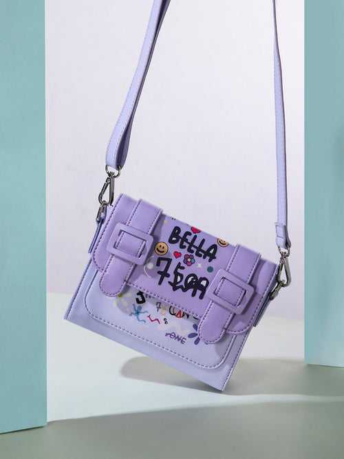 Berrylush Women Purple Graphic Printed Sling Bag