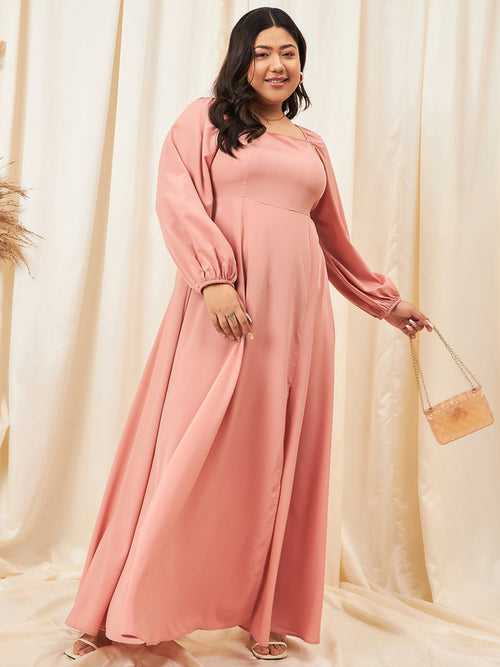 Berrylush Women Pink Solid Square Neck Maxi Dress
