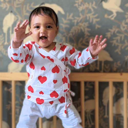 Cotton Muslin Baby Angrakha Jhabla | Hearts